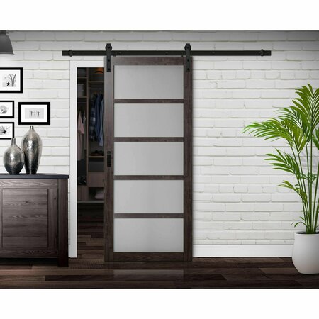 Renin 36 in x 84 in Frosted Glass 5 Lite Design Barn Door with Hardware Kit BD062W01IA5TGE36084